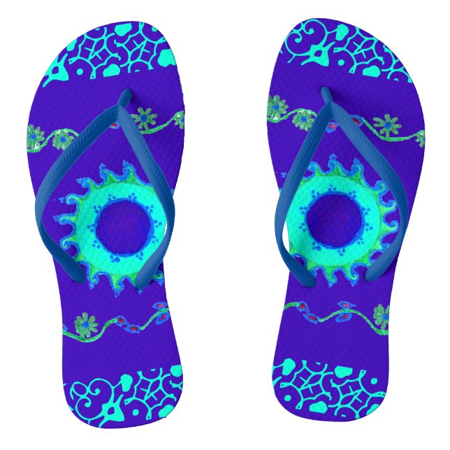 Tongs Dernière heure d'été élégant bleu classique fleuri (Semelle)
