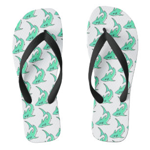 Tongs dessin souriant requin menthe bleu vert océan anim