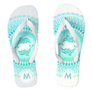 Tongs Dolphins Mandala Green White Monogramme