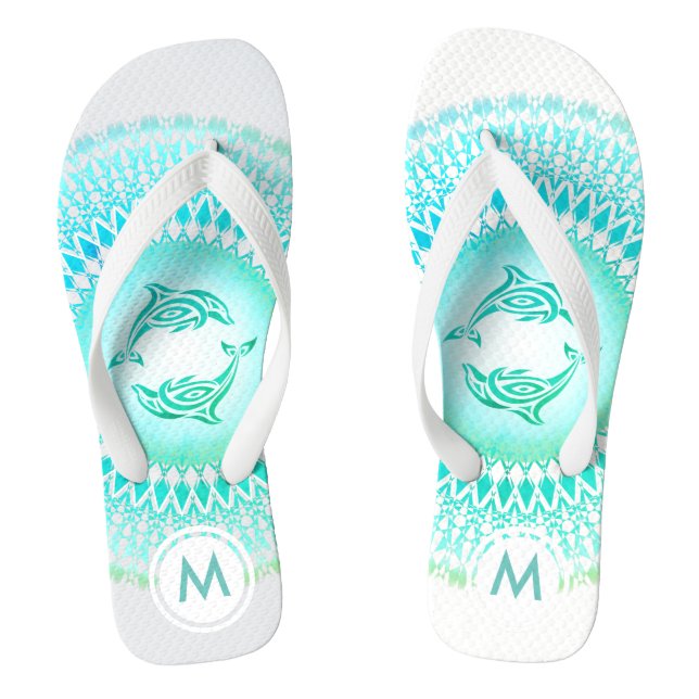 Tongs Dolphins Mandala Green White Monogramme (Semelle)