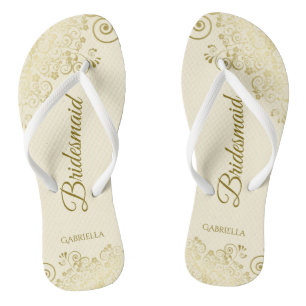 Tongs Doré Lace Elégante crème ivoire Bridesmaid Mariage