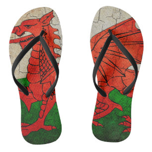 Tongs dragon gallois sur un mur fissuré