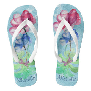 Tongs Dragonfly Et Floral Aquarelle Laver