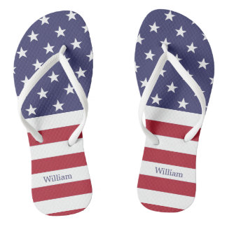 Tongs Drapeau américain Patriotique Nom personnalisé Ble