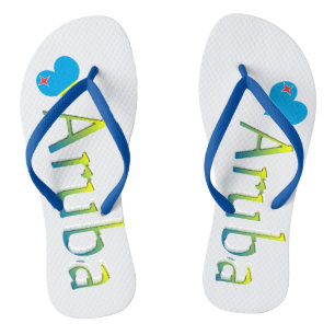 Tongs Drapeau Aruba en forme de coeur avec texte Aruba