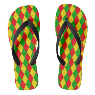 Tongs Drapeau jamaïcain Rasta Couleurs Diamant Motif