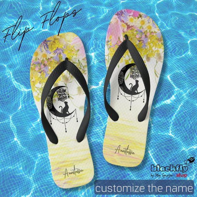 Tongs Dreamcatcher avec chat | Suivez votre plage de rêv (Créateur téléchargé)