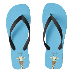 Tongs Drôle girafe dessin animé bleu nom femmes chausson