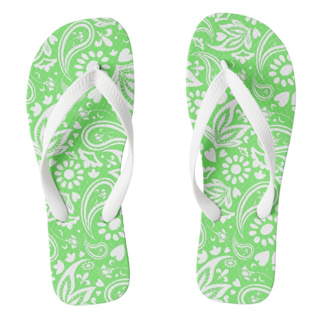 Tongs Éléгант motif paisley vert citron et blanc (Semelle)
