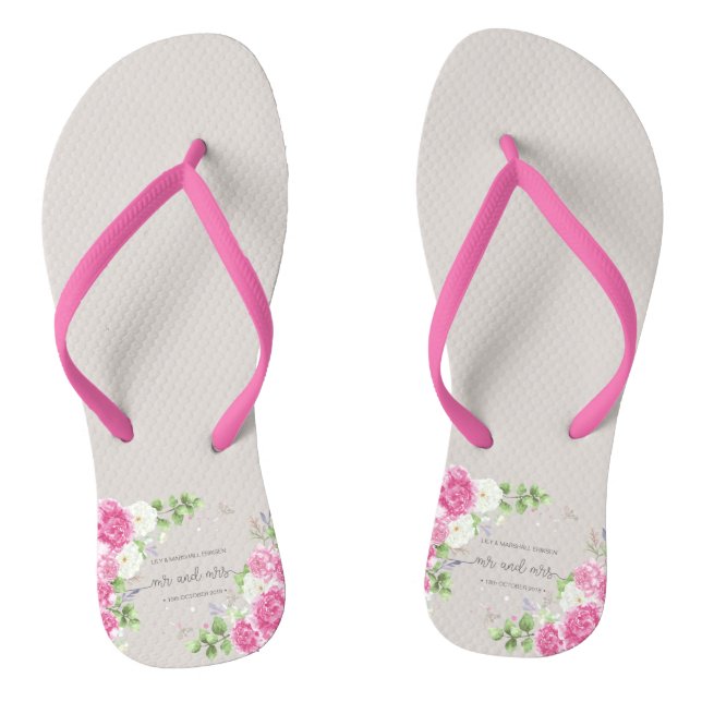 Tongs Élégant Floral M. & Mme Mariage| Retourner les ton (Semelle)