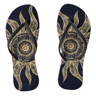 Tongs Elégant Gold Sun Mandala Blue Nebula Design