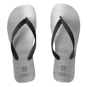 Tongs Élégant gris monogramme