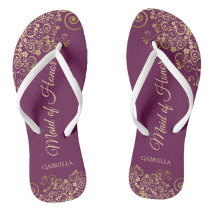 Tongs Élégant Magenta & Gold Lacy Maid of Honor Mariage
