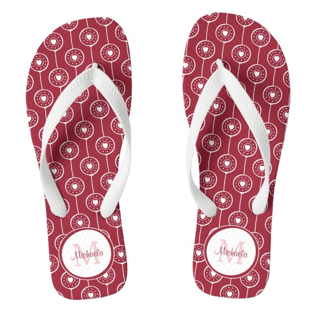 Tongs Élégant Monogramme de Coeurs Rouge et Blanc avec n (Semelle)