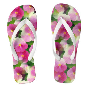 Tongs Élégant Motif à fleurs rose et blanc Impatiens