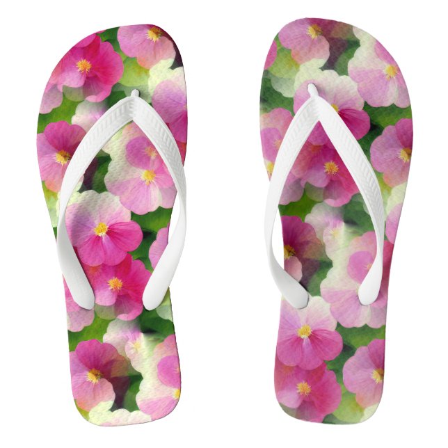 Tongs Élégant Motif à fleurs rose et blanc Impatiens (Semelle)