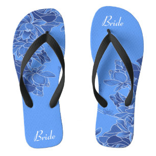 Tongs Élégant motif Floral bleu Mariage mariée