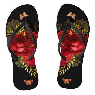 Tongs Elégant Rouge Roses Butterfly Gold