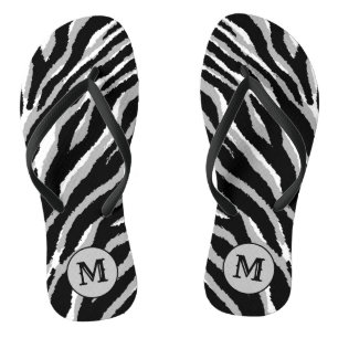 Tongs Elégant Tiger noir monogramme argenté luxe
