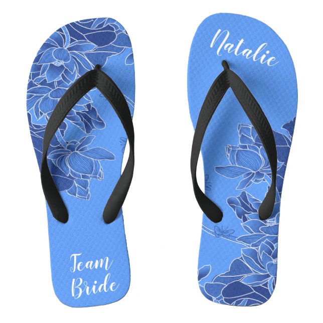 Tongs Elégante Blue Chinoiserie Chic Mariage Team Bride (Semelle)