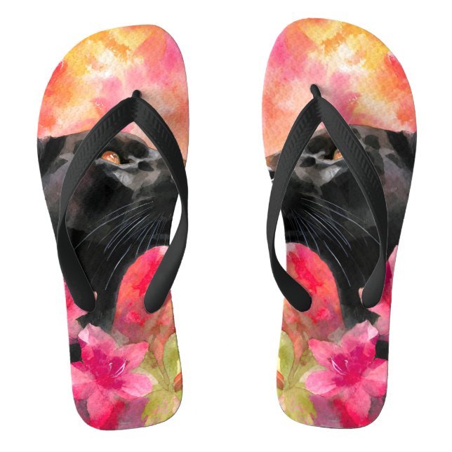 Tongs Élégante panthère noire florale sauvage florissant (Semelle)