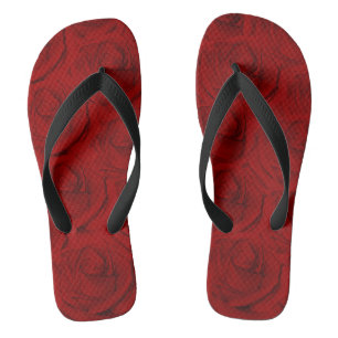 Tongs Élégante Roses Rouges Peintes Traditionnellement