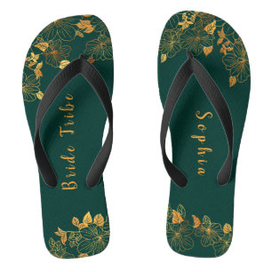 Tongs Elégante tribu Mariée Emerald Green & Gold Foliing