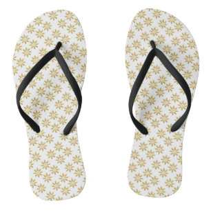 Tongs Élégantes fleurs d'or motif blanc