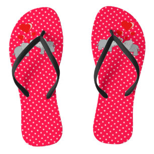 Tongs Eléphants romantiques et Coeurs rouges sur Pois