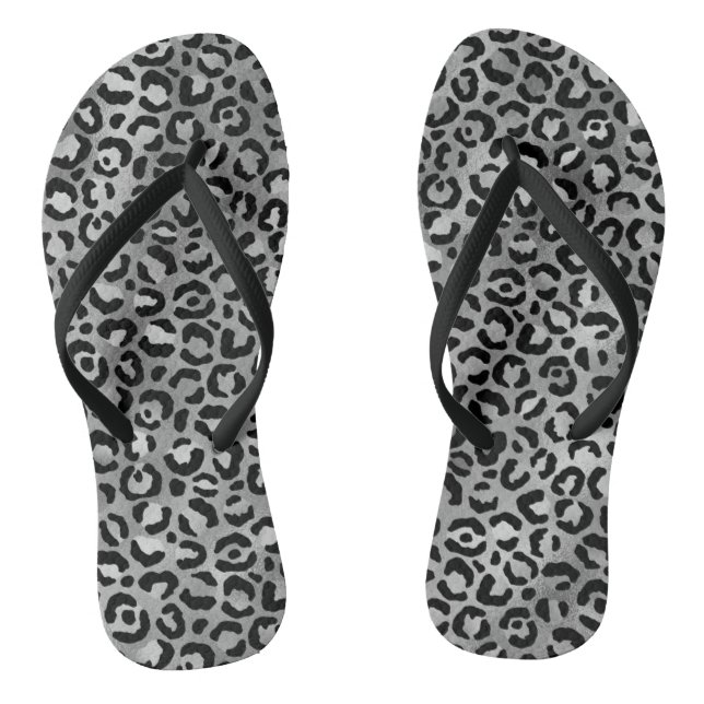 Tongs Empreinte de léopard gris argenté noir chic (Semelle)