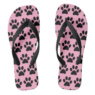 Tongs Empreintes de patte de chien noir sur rose clair
