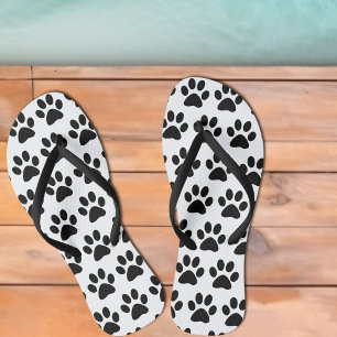 Tongs Empreintes de pattes de chien noir sur blanc