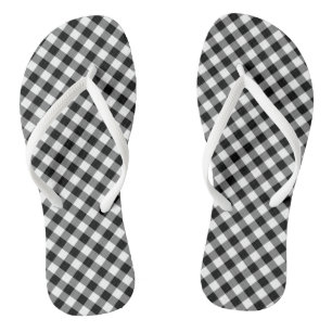 Tongs En vichy en diagonale noire et blanche