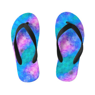 Tongs Enfants Abstrait Pastel Peint Bleu, Rose, Aqua
