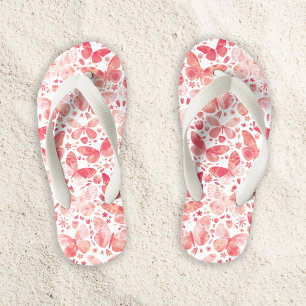Tongs Enfants Aquarelle Papillon Motif Coral rose