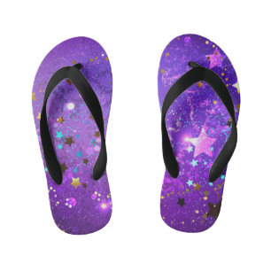 Tongs Enfants Arrière - plan de feuille violet avec étoiles
