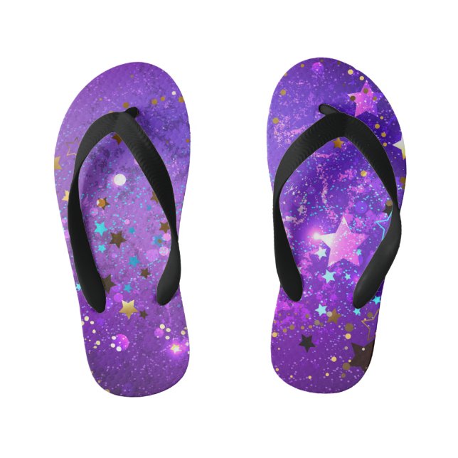 Tongs Enfants Arrière - plan de feuille violet avec étoiles (Semelle)