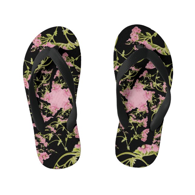Tongs Enfants Art fractal d'Achille rose et noir (Semelle)
