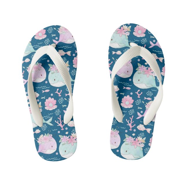 Tongs Enfants Baleines florales roses bleues (Semelle)