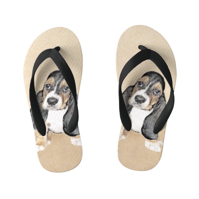 Tongs Enfants Basset Hound Peinture Chiot - Art Chien original (Semelle)