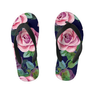 Tongs Enfants Bleu foncé, Roses Roses Rose Aquarelle.
