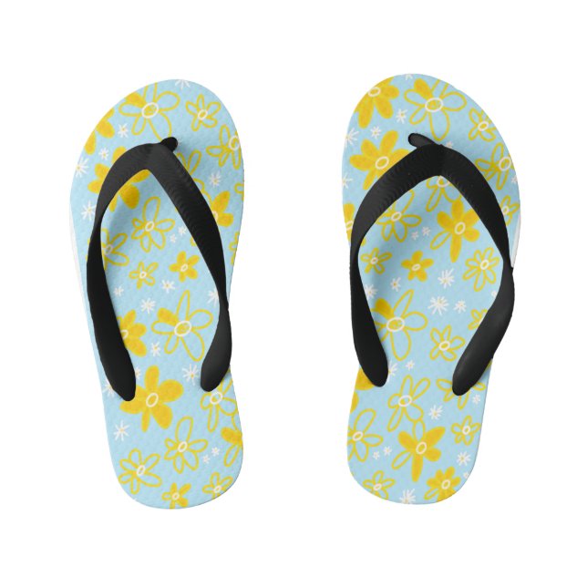 Tongs Enfants Bouquet Fleur Daisy Meadow Sky Jaune Blanc (Semelle)