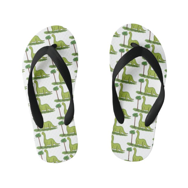 Tongs Enfants Caricature de dinosaure de brontosaurus vert migno (Semelle)
