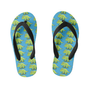 Tongs Enfants Caricature de dinosaure de triceratops vert mignon