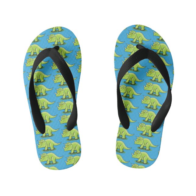 Tongs Enfants Caricature de dinosaure de triceratops vert mignon (Semelle)