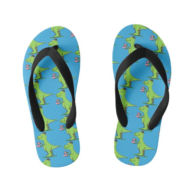 Tongs Enfants Caricature de dinosaure vert t rex (Semelle)