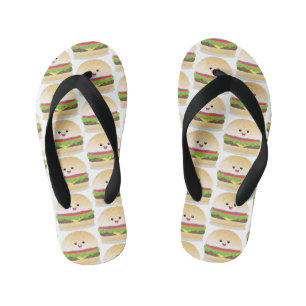 Tongs Enfants Caricature de hamburger kawaii joyeux