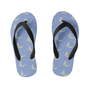 Tongs Enfants Caricature joyeux de phoque et de poisson bleu