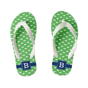 Tongs Enfants Carré de la marine Blue and Green Whales