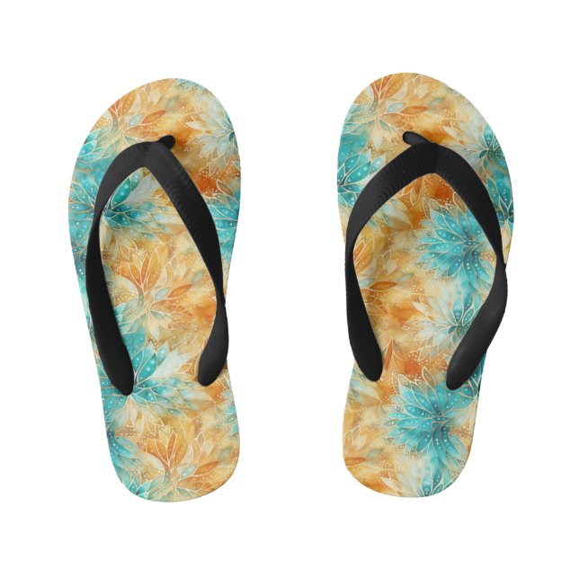 Tongs Enfants Chic Turquoise Pêche Orange Floral (Semelle)